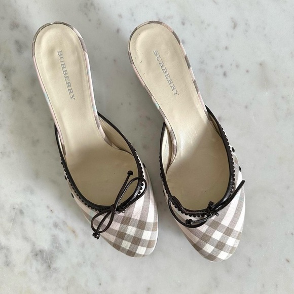 Pink Burberry Novacheck Ballerina Kitten Heels Mules - Picture 2 of 8